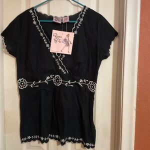 Floweral design black blouse